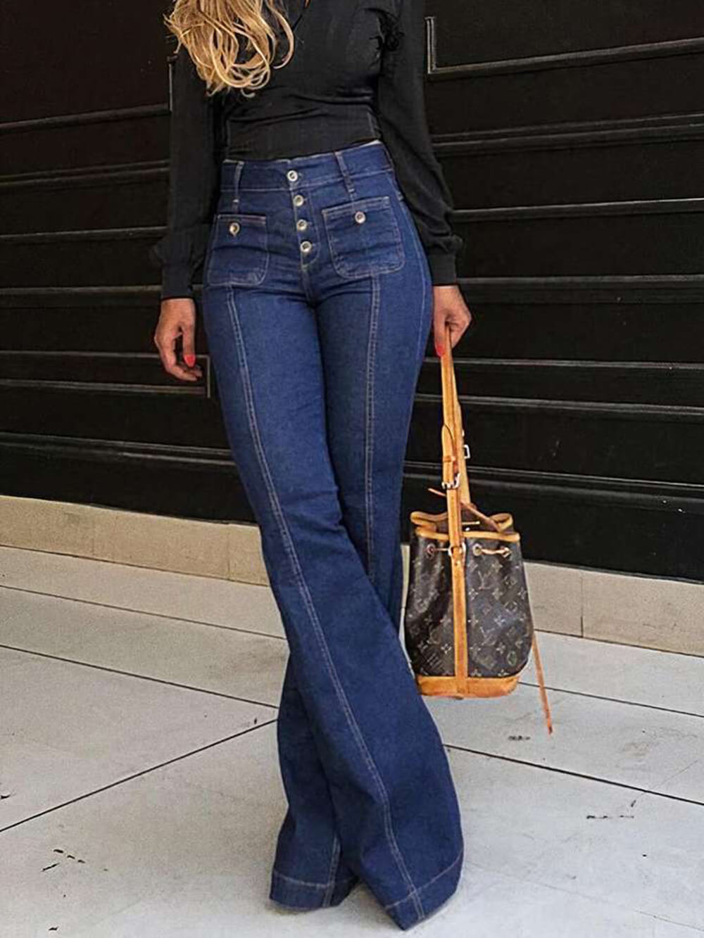Stijlvolle uitlopende jeans met hoge taille en patchwork