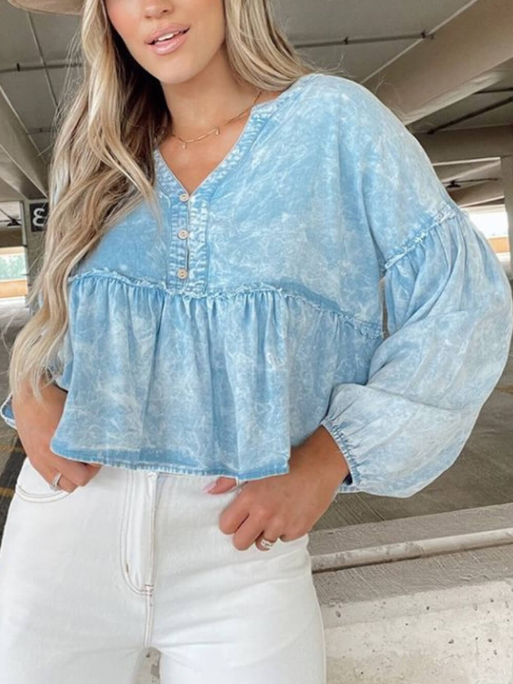 Gewassen denim topje