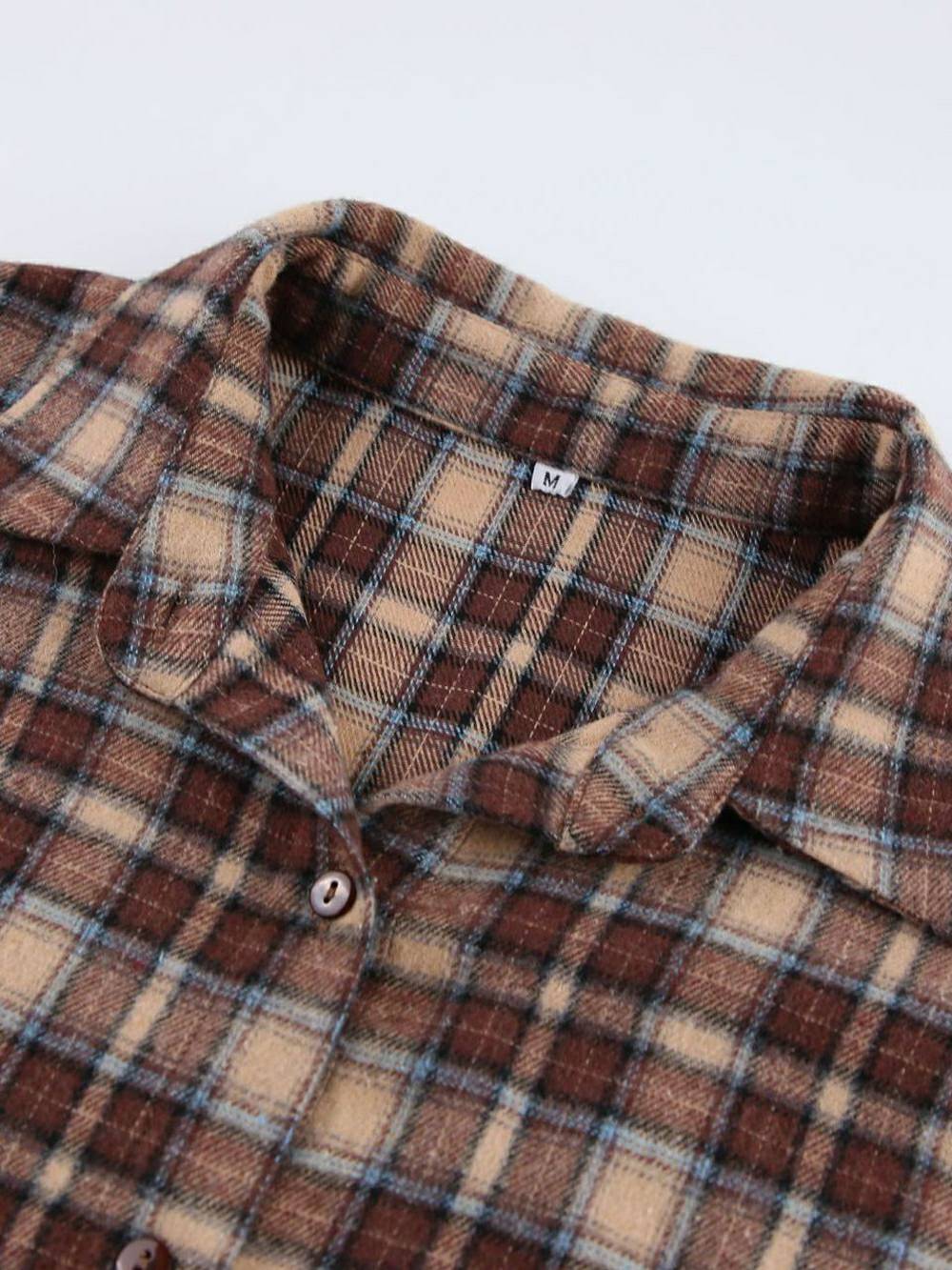 Vintage geruite shirts dames losse pastel vrouwelijke blouse herfst