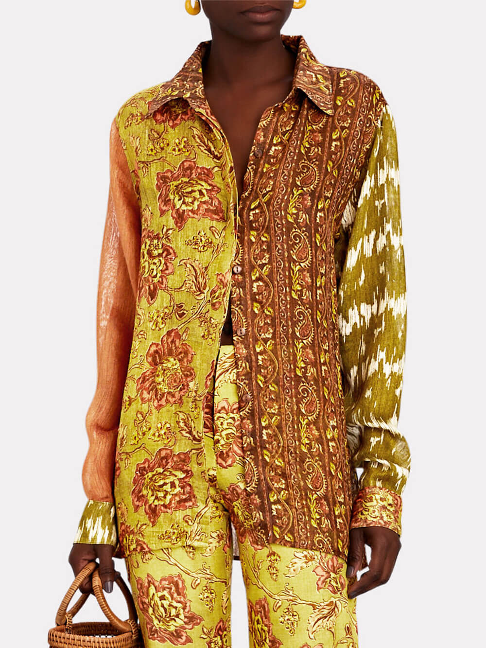 Unieke top met knopen met etnische print