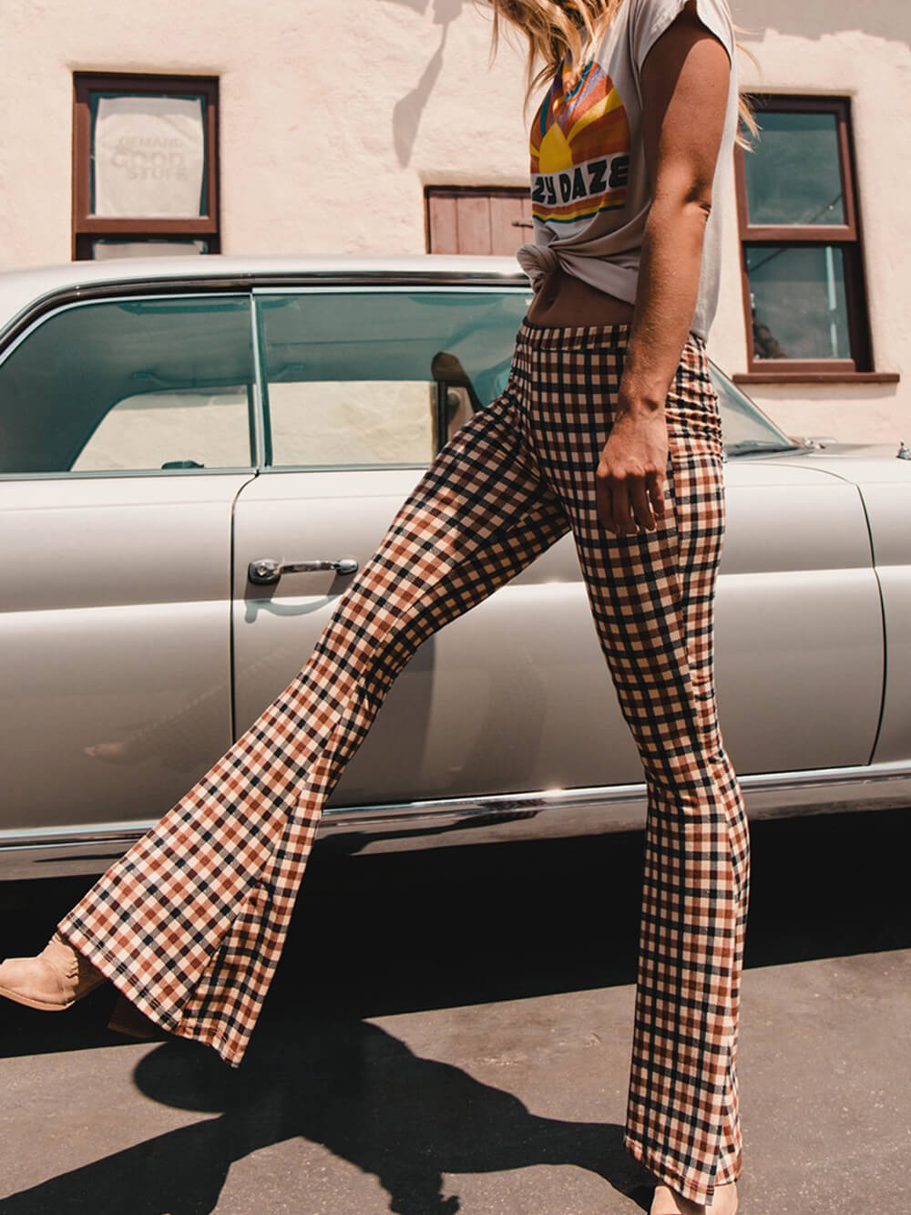 Veelzijdige casual geruite bootcut-broek