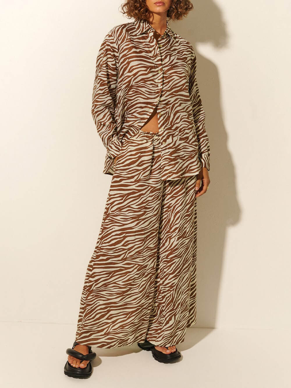 Losse zebraprint trekkoord broek met wijde pijpen