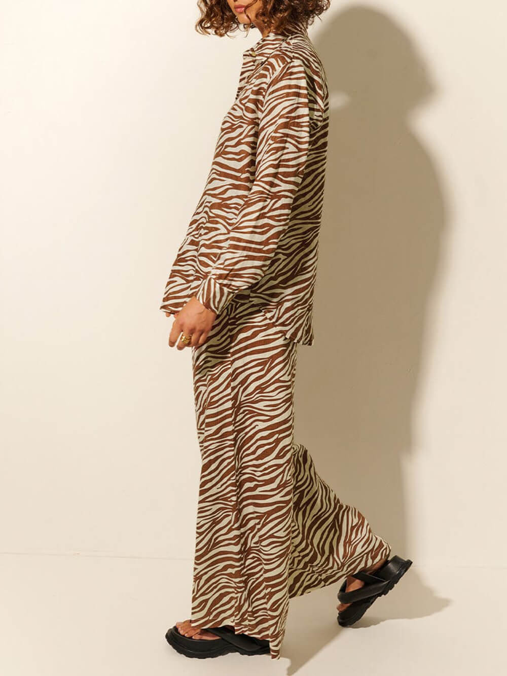 Losse zebraprint trekkoord broek met wijde pijpen