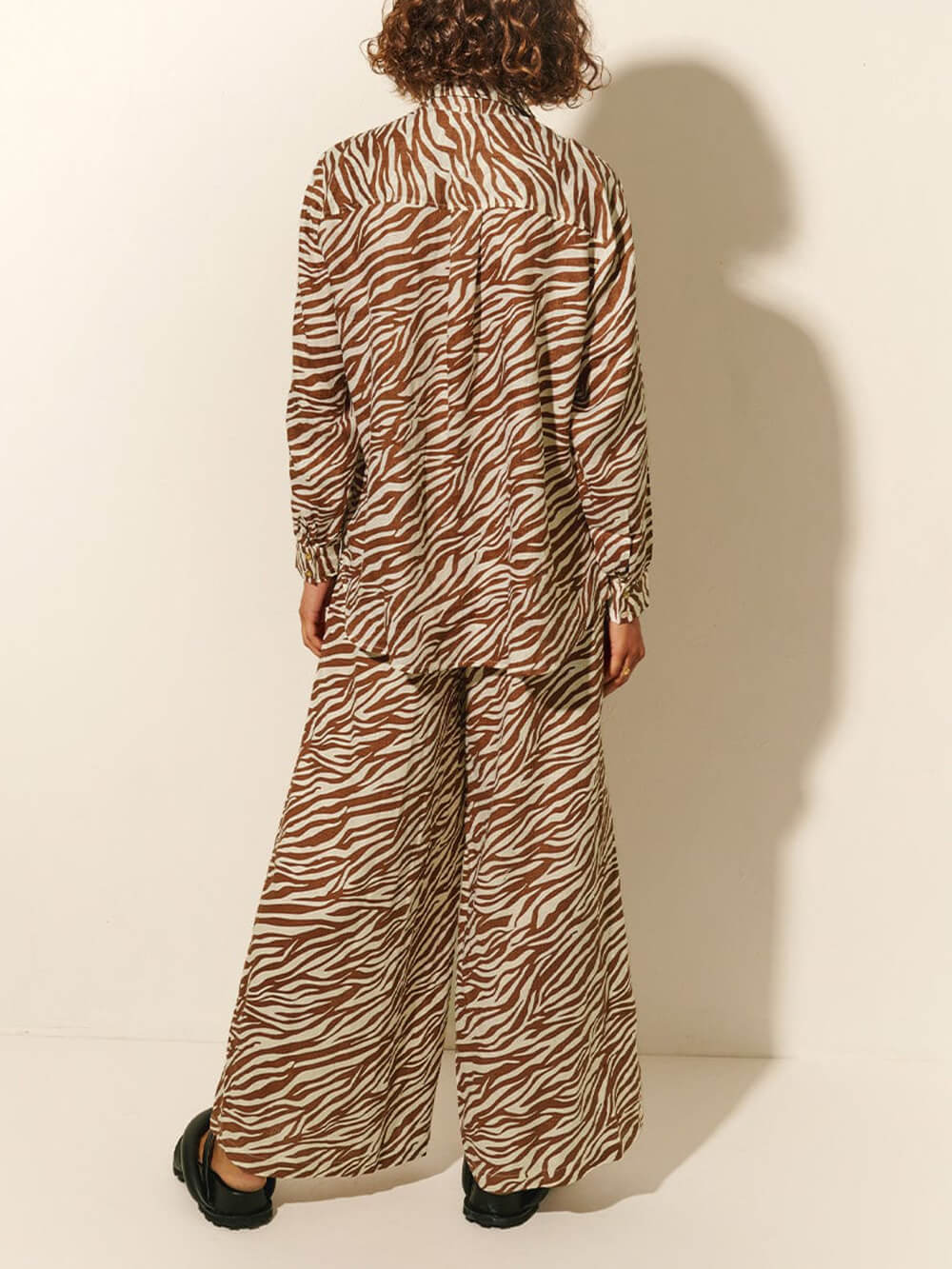 Losse zebraprint trekkoord broek met wijde pijpen