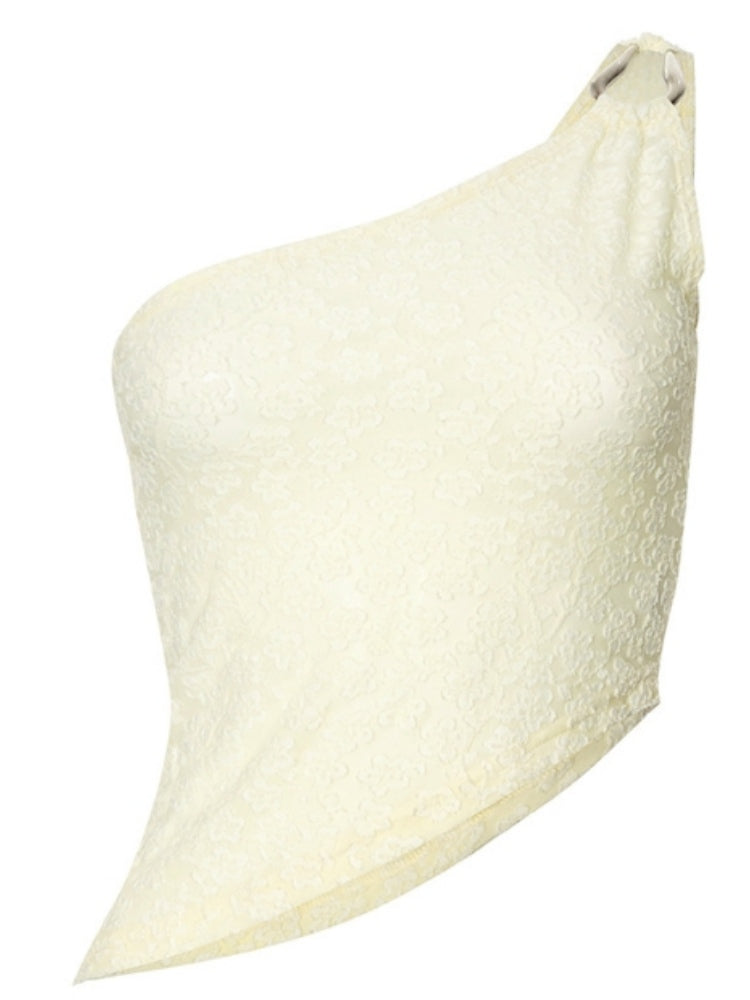 Crème top met één schouder