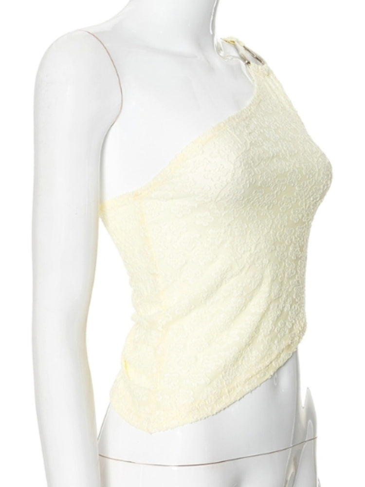 Crème top met één schouder