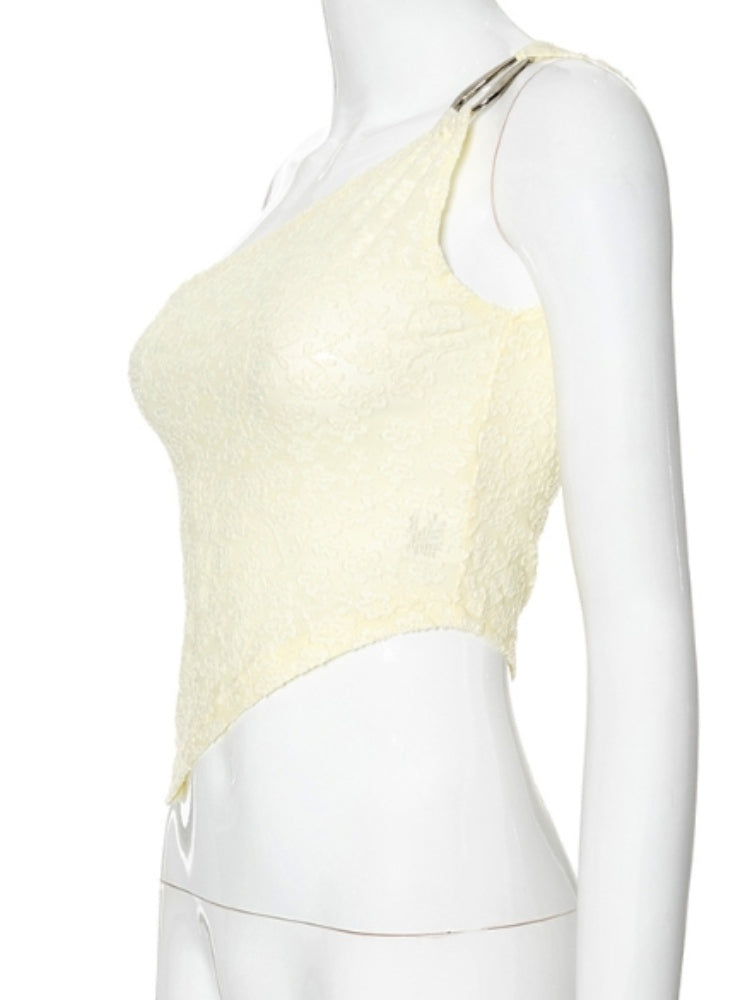 Crème top met één schouder