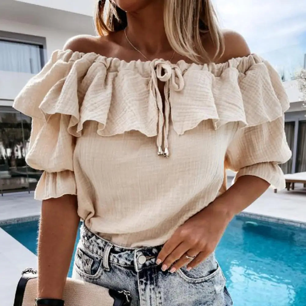 IANNA | Off-shoulder damesblouse met strik koord