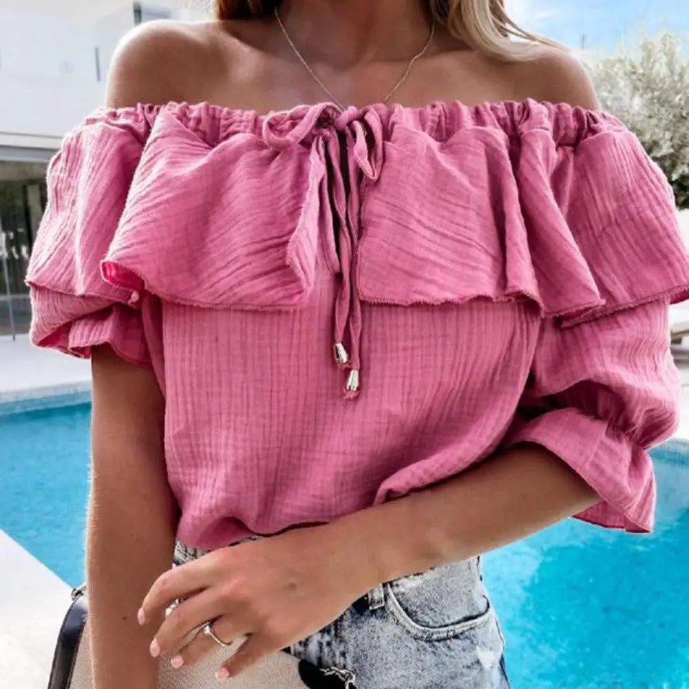IANNA | Off-shoulder damesblouse met strik koord