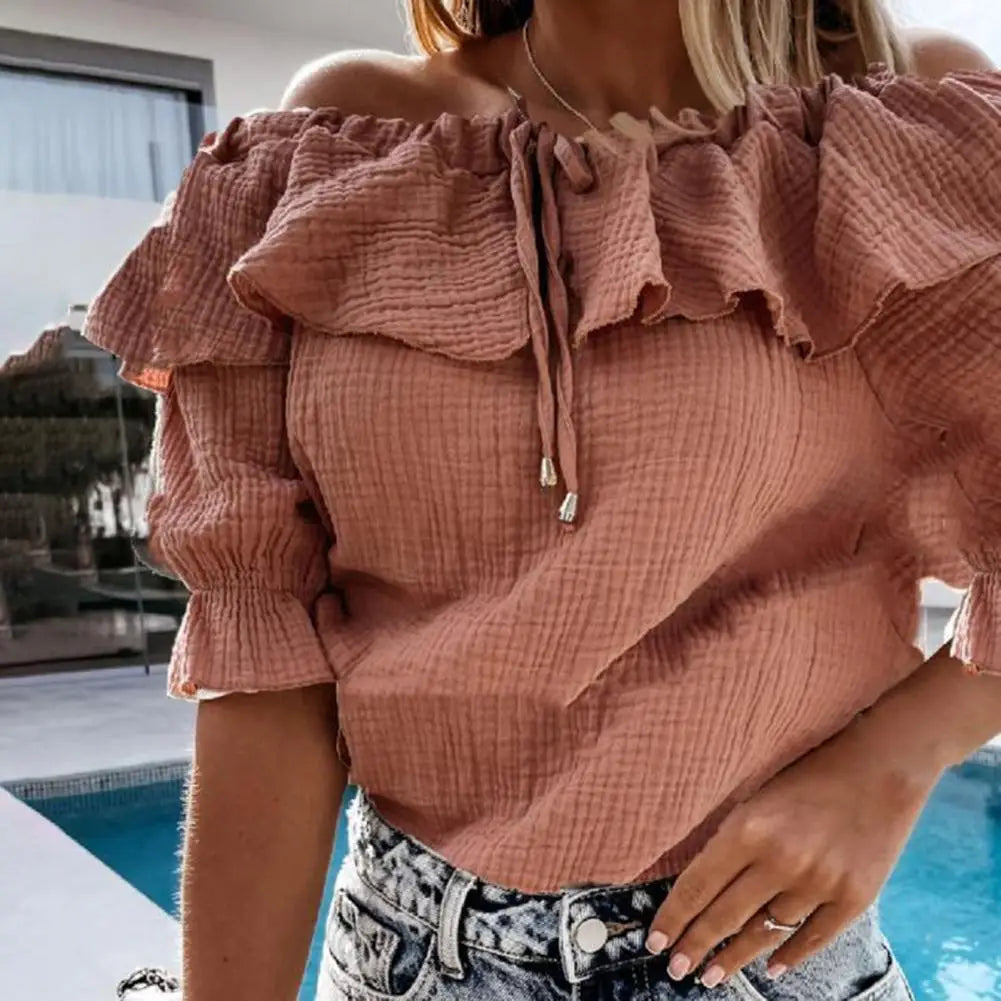 IANNA | Off-shoulder damesblouse met strik koord