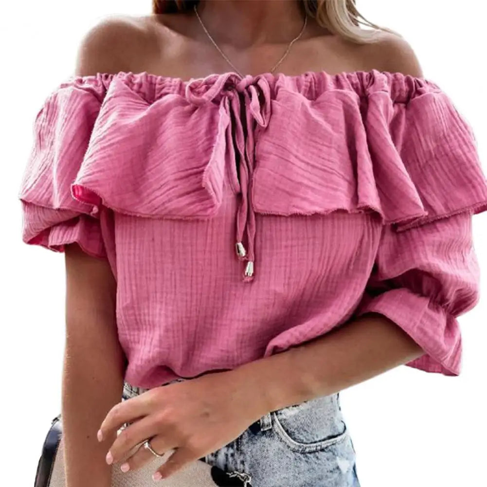 IANNA | Off-shoulder damesblouse met strik koord