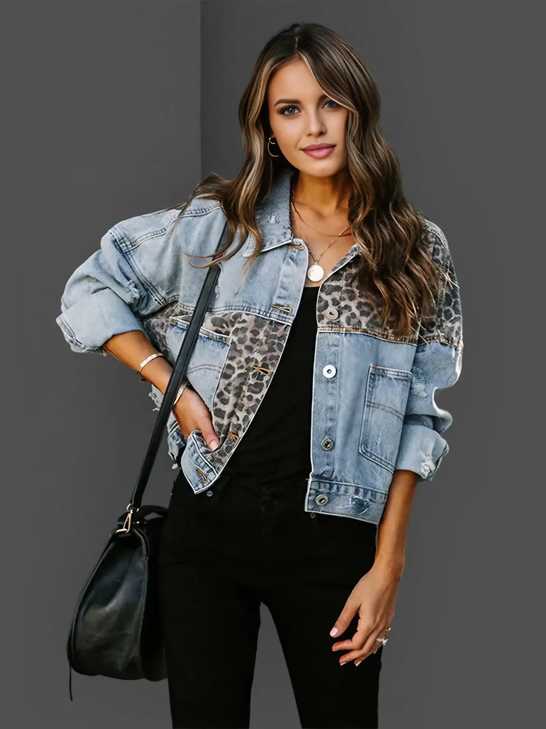 Luipaard Print Denim Jack