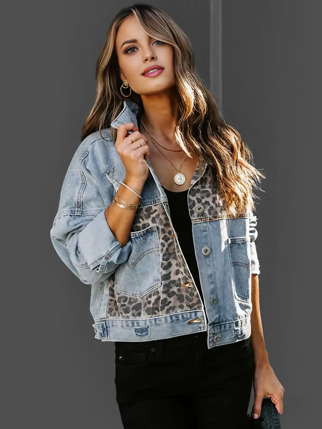 Luipaard Print Denim Jack