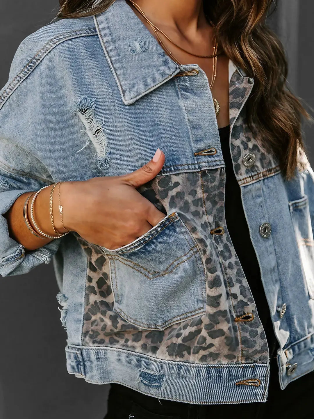 Luipaard Print Denim Jack