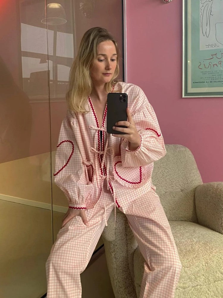 Top van biologisch katoen - roze ruiten